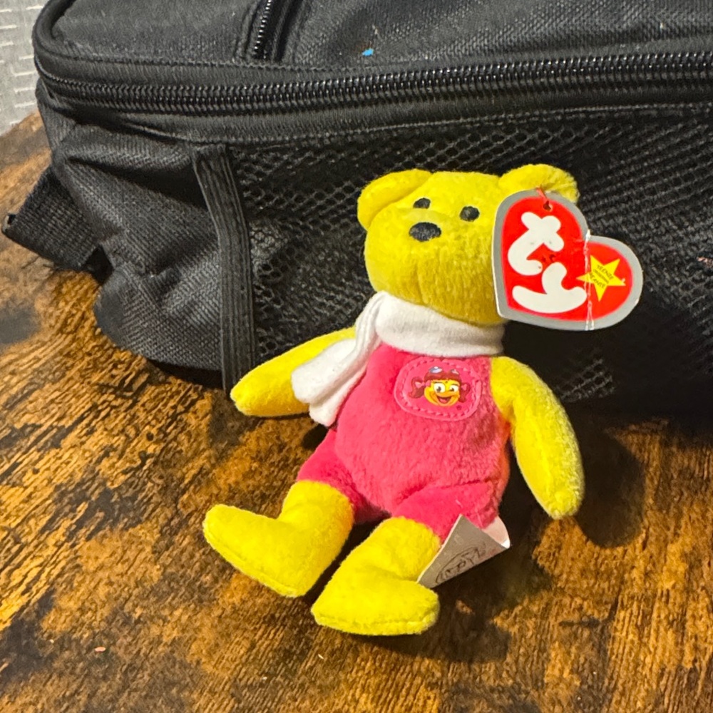 Ty Yellow & Pink Bear Plush with White Scarf